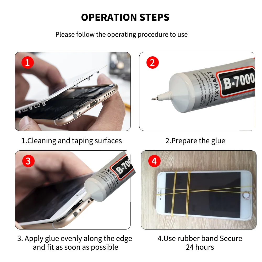 Imagem -05 - Universal Transparente Phone Screen Repair Cola Adesivo com Aplicador de Precisão Vidro Plástico Faça Você Mesmo B7000 15 ml 25 ml 50 ml 110ml