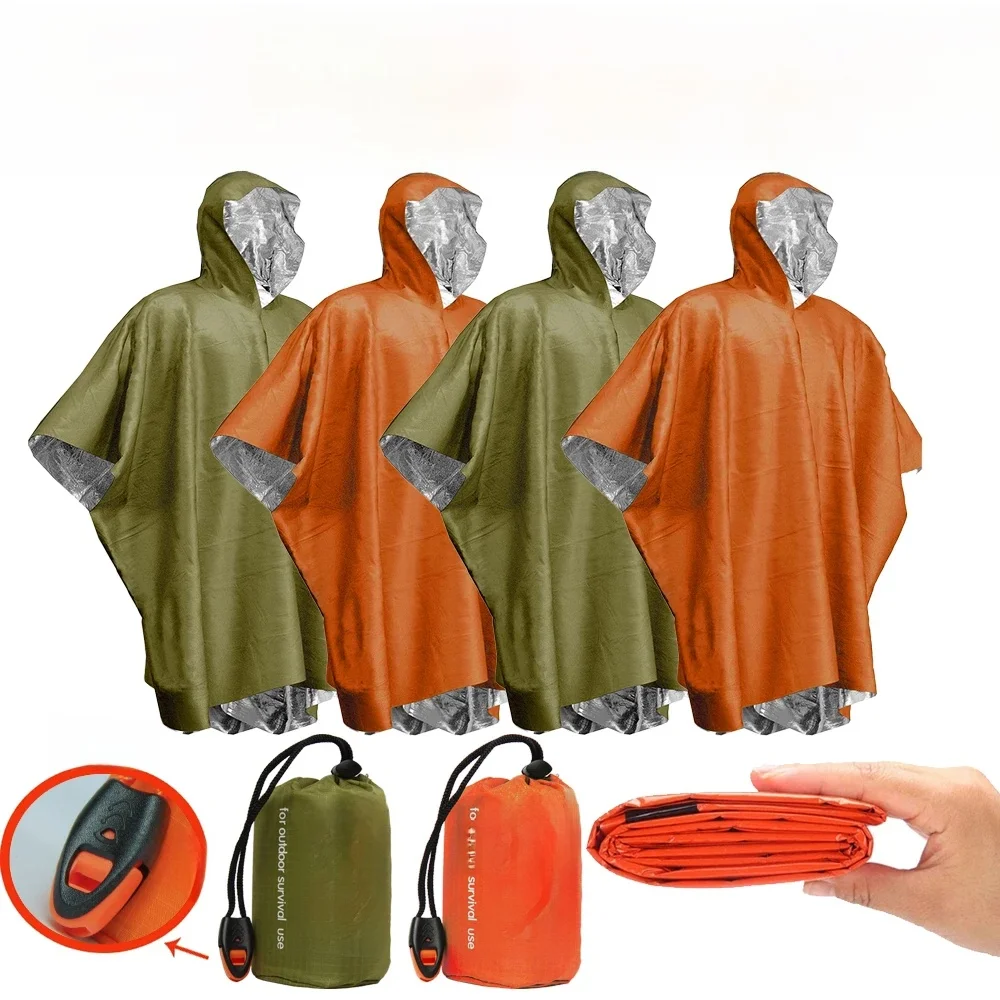 Poncho de pluie d'urgence, couverture thermique, résistant aux intempéries, équipement de Camping de survie en plein air, Gadgets de survie