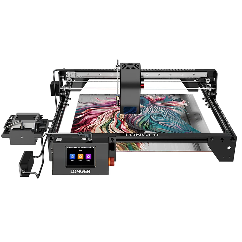 LANGERE RAY5 40W lasergravure snijmachine ​   met AUTO Luchtpomp 3.5 "Smart Touchscreen WIFI 385*385mm Graveur Cutter Gereedschap