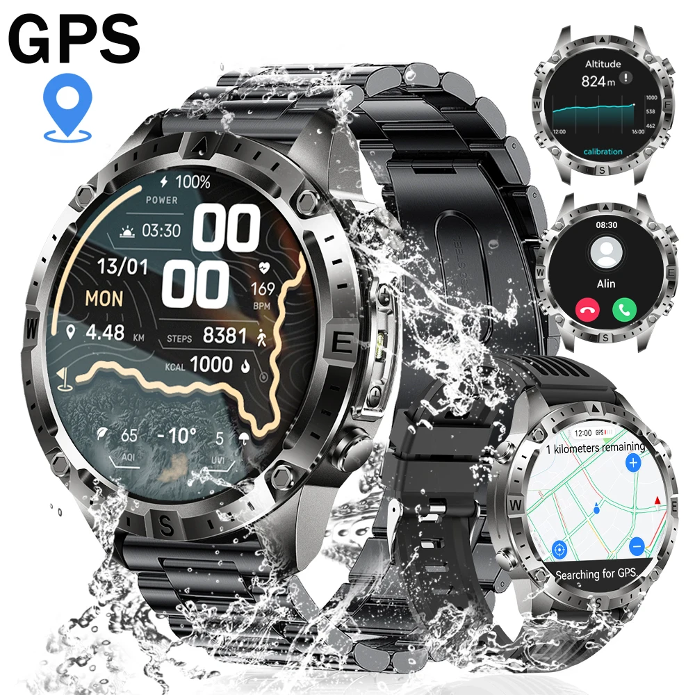 Montre connectée 2026 nouvelle génération, GPS extérieur, cartes hors ligne, étanche 3ATM, chat IA GPT, GNSS double bande, boussole, altimètre, écran AMOLED 1,43'', pour la natation et le sport, pour hommes