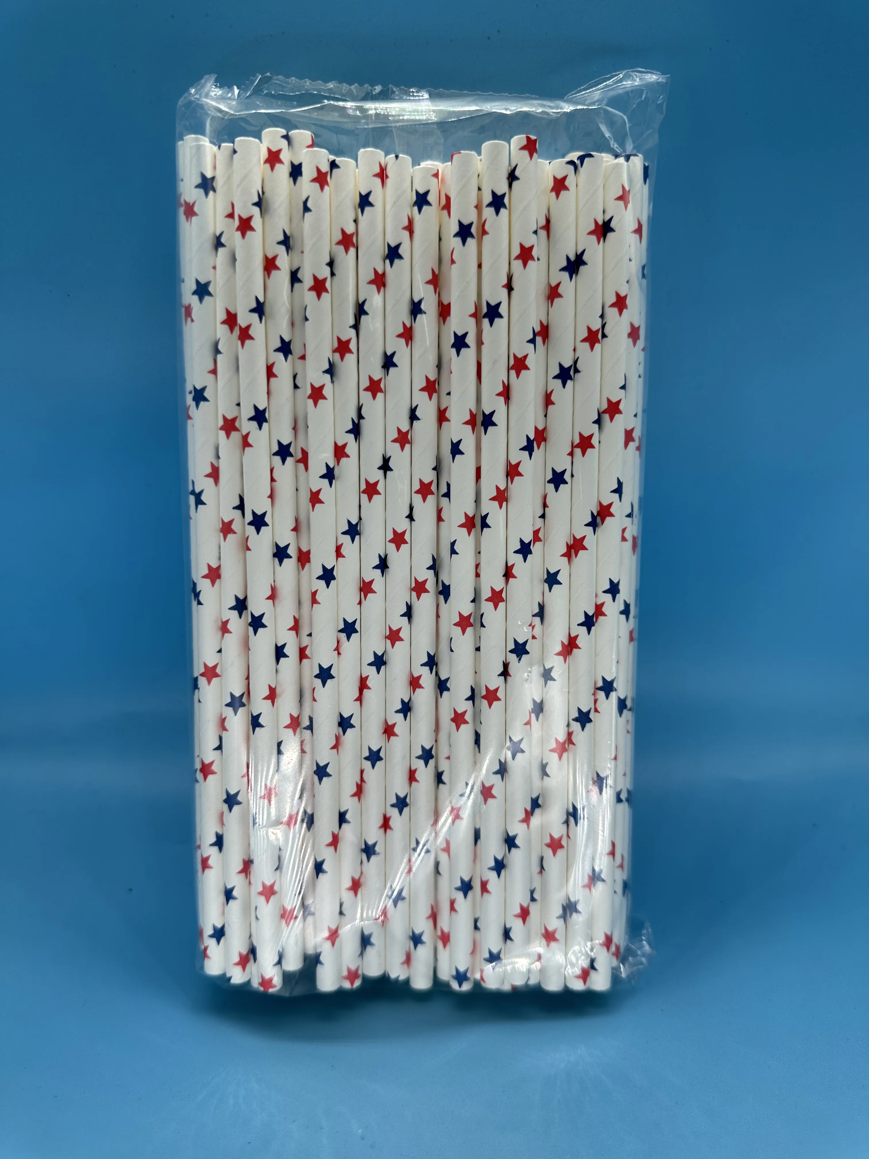 Wholesale 10,000 Straws- Red and Blue Pentagram Paper Straws - Disposable Party Companions for Coffee