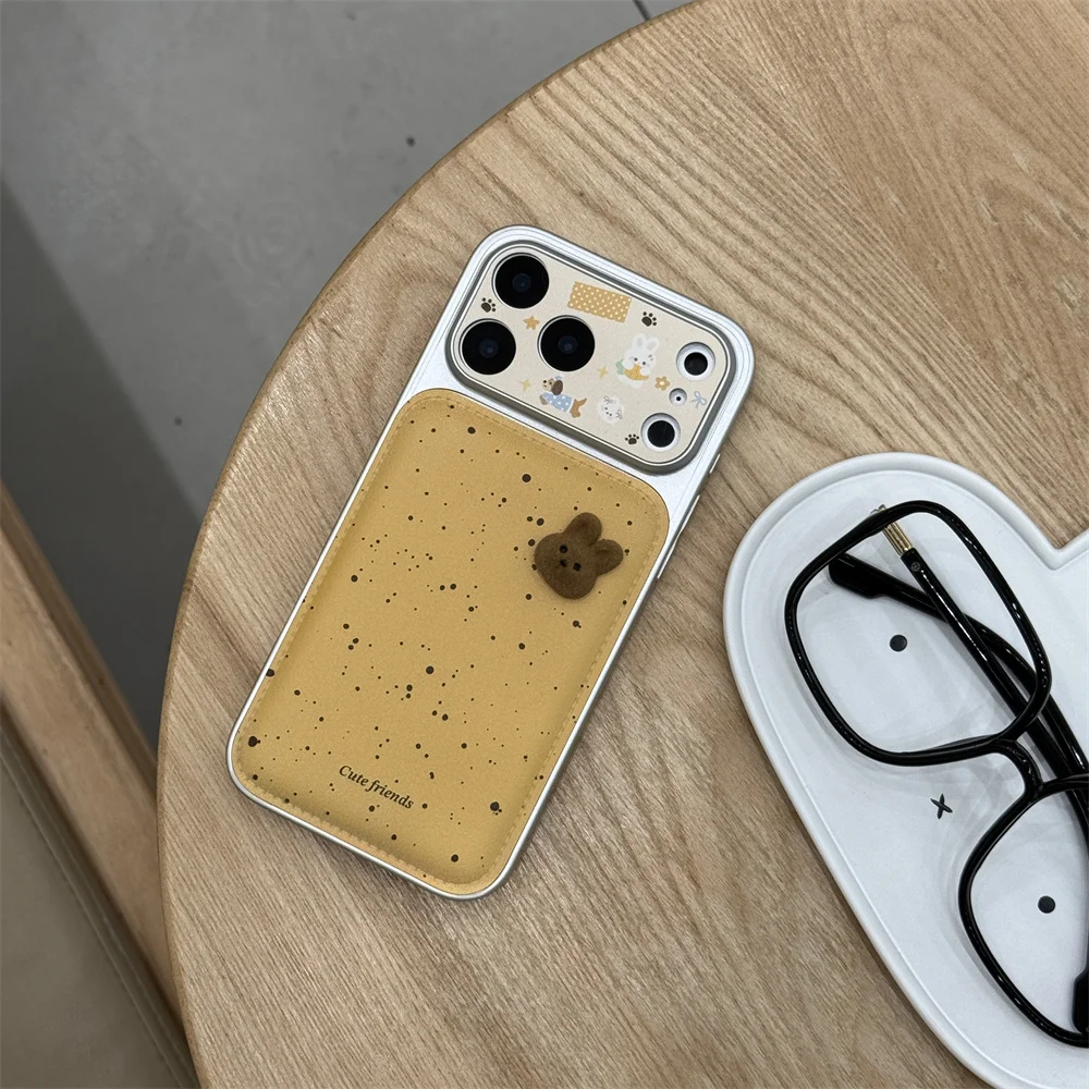 

Cute Rabbit Dog Plated Phone Case for iPhone 14 13 16 17 Pro 15 Pro Max Funda Ins Leather Korean Protective Cover For Apple 17