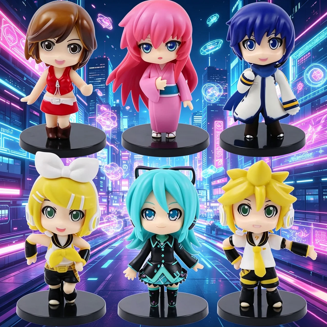 ボーカロイドキャラクターコレクタブルセット-初音ミク＆バーチャルシンガーズ-コンパクトqバージョンデザイン-デスクトップデコレーション＆ファン向けグッズ