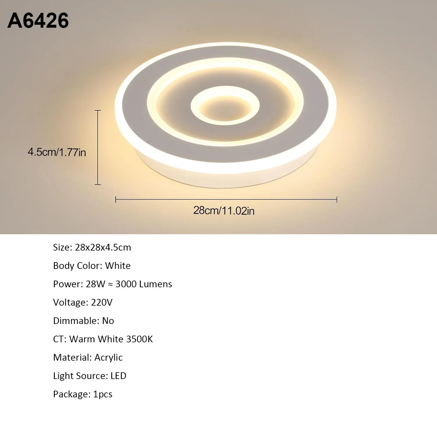Runde LED-Deckenleuchte, moderne LED-Deckenleuchten 28 W für Flur, Schlafzimmer, Badezimmer, Küche, Wohnzimmer – Detail 4
