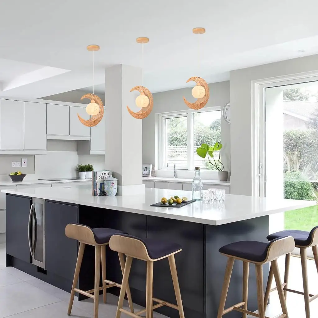 Retro Gelb Rattan Hanf Seil Mond Anhänger Licht Wohnzimmer Schlafzimmer Restaurant Bar Handgemachte Droplight Wohnkultur Lampe ﻿