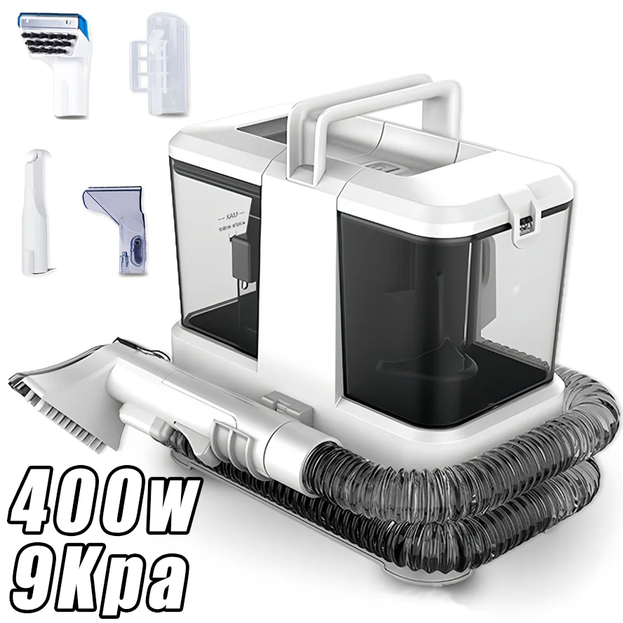 Máquina Limpiadora de Alfombras de 400W y 9KPa de Potencia de Succión, Portátil, para Limpieza Profunda de Manchas en Telas Húmedas, Sofás, Asientos de Auto y Manchas de Mascotas