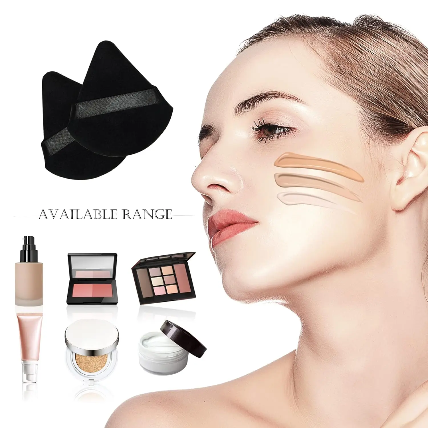 Confezione da 3 soffio per cipria bifacciale - Forma a triangolo, per fissare polvere, fondotinta, uso liquido e asciutto, non assorbente, morbido (nero/bianco