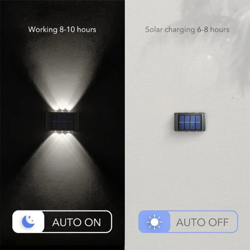 2/4/6/10led Solar Licht Buiten Waterdicht Op En Neer Lichtgevende Verlichting Voor Tuinhek Decoratie Zonlicht Wandlamp
