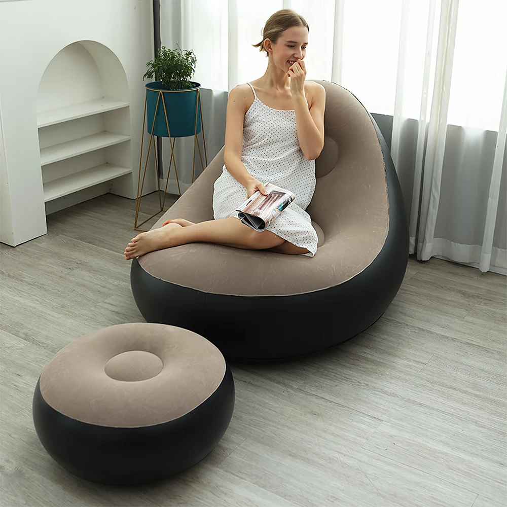 Sofá perezoso inflable para sala de estar, silla plegable de PVC flocado con juego de sillas de salón de almuerzo antideslizantes