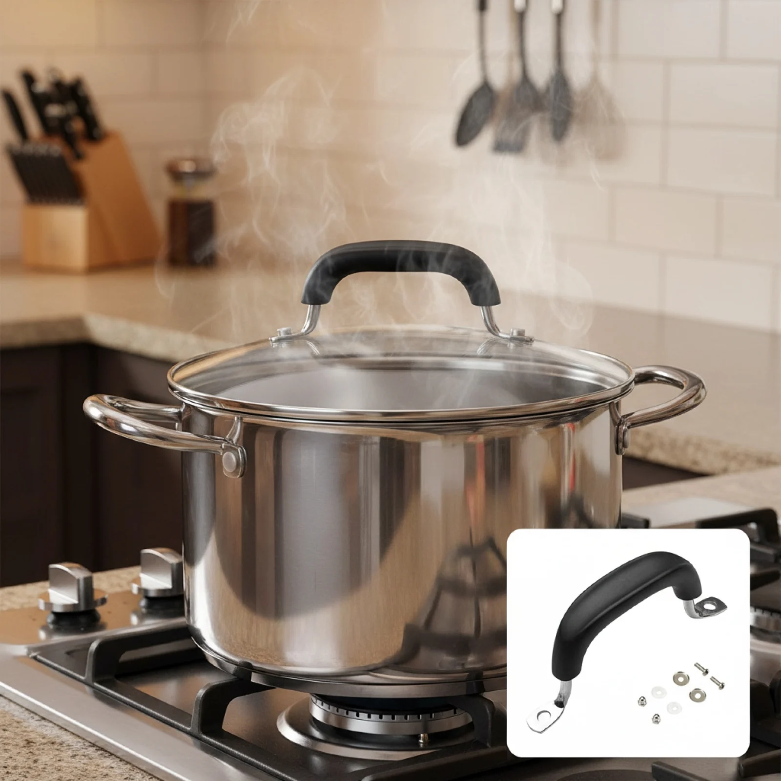 Heat Resistant Pot Lid Handle Anti Slip Pot Cover Grip With Mounting Screws for Home Kitchen Cookware Repair Accessories