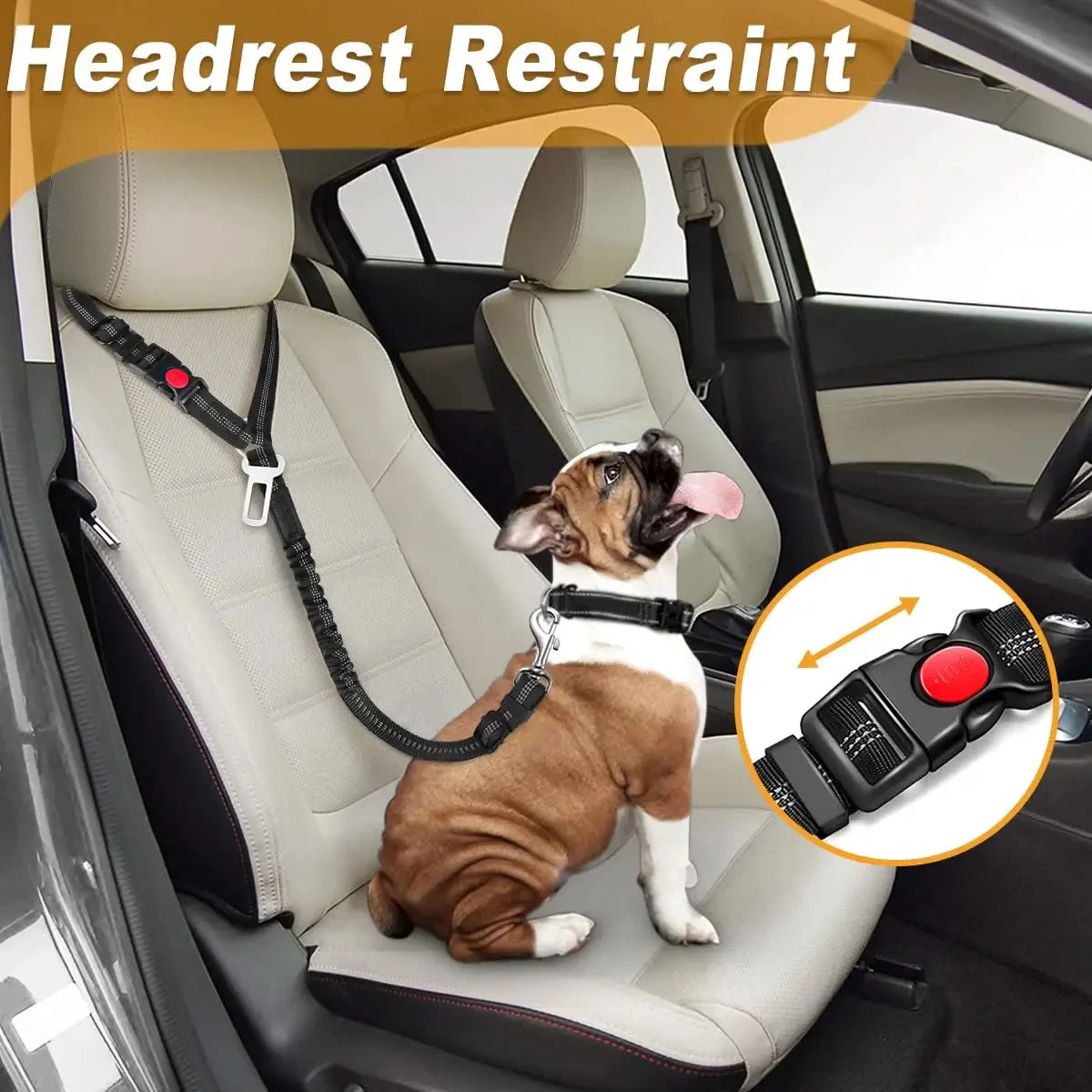 2in1 Dog Seat Belt Harness Adjustable Seatbelt Heavy Duty with Elastic Bungee Buffer Traction Rope Pet Safety Tether Accessories