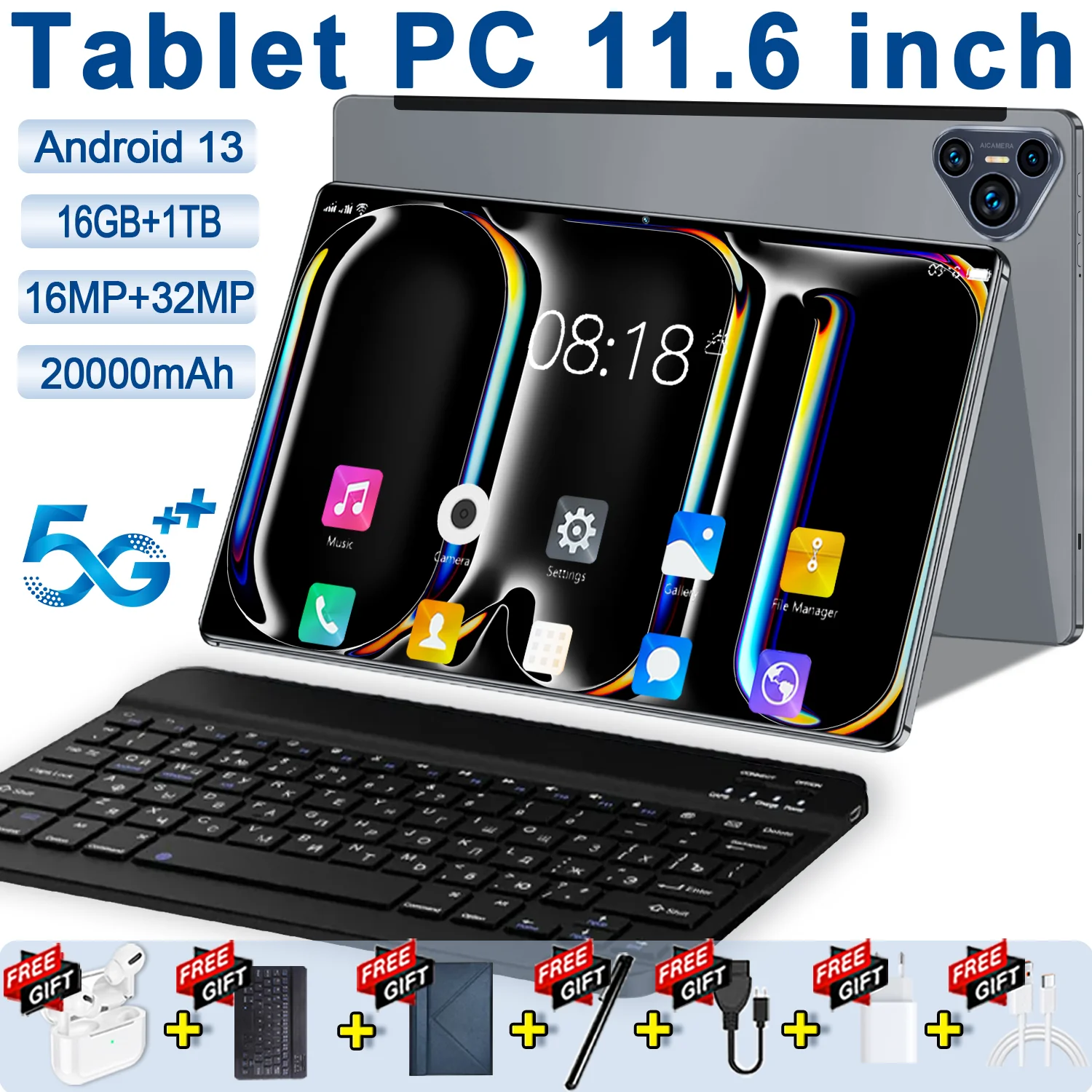 2024 5G Global Version 11.6 Inch Android 13 16GB+1TB 16MP+32MP 20000mAh WPS+5G WiFi Bluetooth Dual SIM Phone Call Tablet