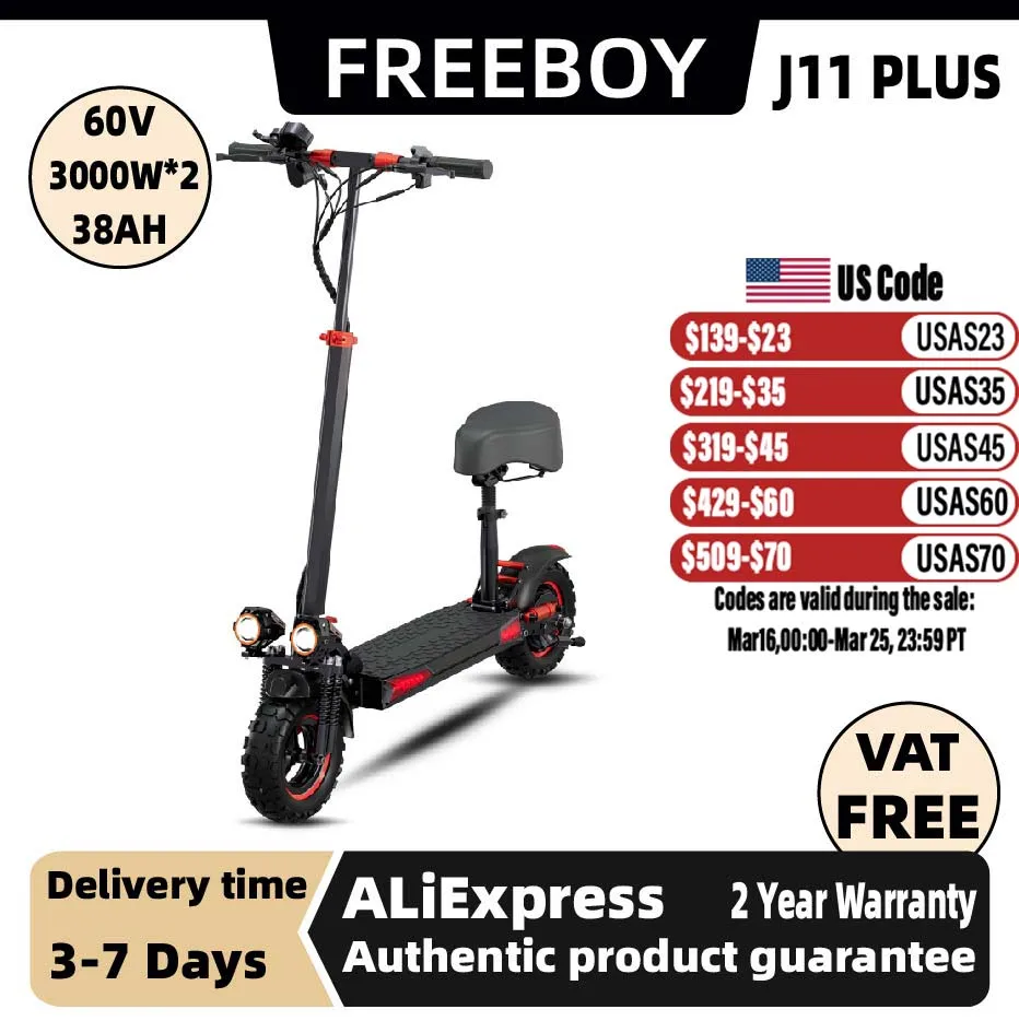 

FREEBOY J11 PLUS 1200W Motor Adult Electric Scooter 48V 21AH Folding E-Scooter 11 Fat Tire E-Mountain Scooter