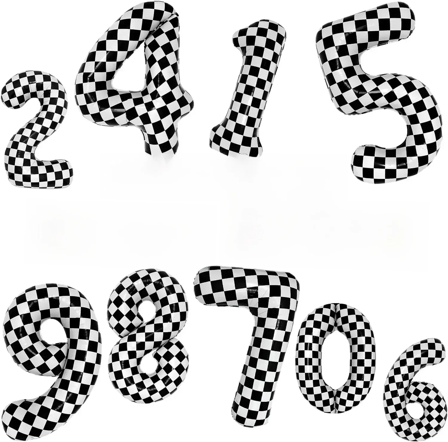 Ballon numérique à carreaux de 40 pouces, grand ballon en aluminium noir et blanc numéro 0-9 pour voiture de course, décoration de fête d'anniversaire à moteur