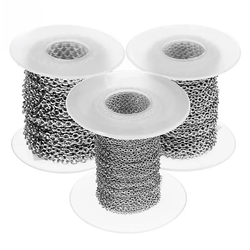 10 jardów/rolka 1mm 1.5mm 2mm 2.5mm 3mm szerokość łańcuchy ze stali nierdzewnej rodowany łańcuszek z ogniwami do naszyjników bransoletki tworzenia biżuterii DIY — zdjęcie 2