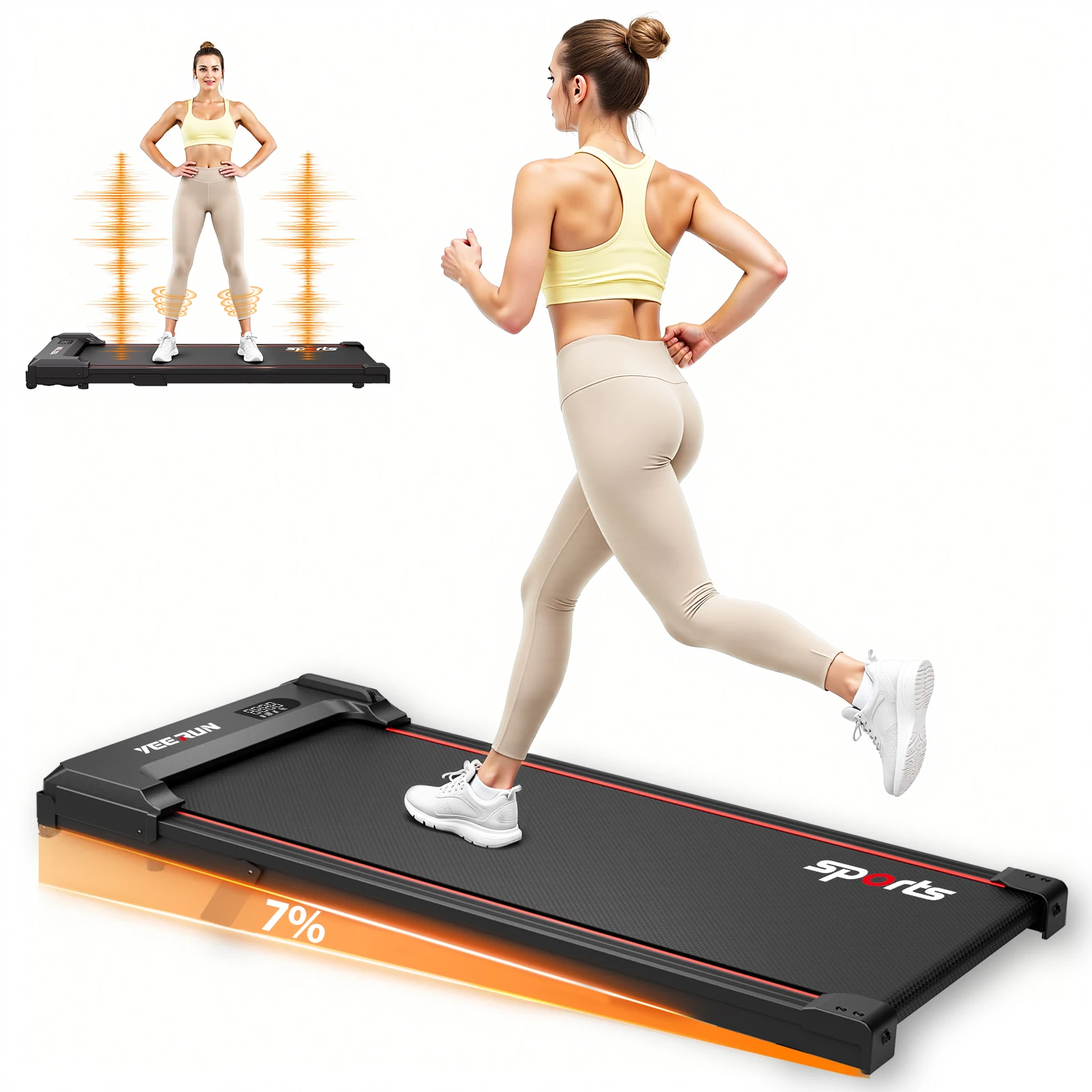 Loopband met vibratiemassage en F01-F04-modi, 0-7% hellingshoek voor een dubbele calorieverbranding, schokabsorptie die de knieën beschermt, 2,5 pk motor, afstandsbediening en led-display, gemakkelijk