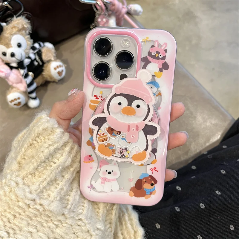 Koreański stojak na iPhone'a 16 15Pro 14 13 Pro Max z uchwytem na prezent dla dziewczynki Etui na telefon Kawaii