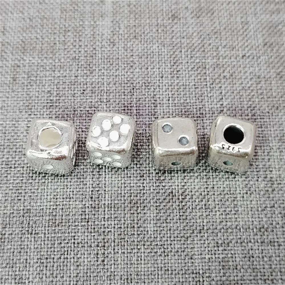 

2pcs of 925 Sterling Silver Dice Cube Bead Gamble Game Spacer for Necklace Bracelet 6.5mm