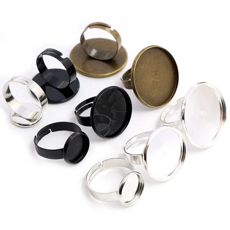 12mm 20mm 25mm 10 sztuk czarny posrebrzane regulowany pierścień ustawienia Blank/Base,Fit 12/20/25mm szkło Cabochons; Pierścień ramek — zdjęcie 2