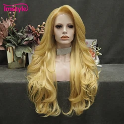 Imstyle Blonde Wig Long Wavy Synthetic Lace Front Wig Heat Resistant Fiber Natural Hair Lace Front Wig Cosplay Wigs For Women