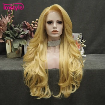 Imstyle Blonde Pruik Lange Golvende Synthetische Kant Voorkant Pruik Hittebestendige Vezel Natuurlijke Haar Kant Front Pruik Cosplay Pruiken Voor Vrouwen