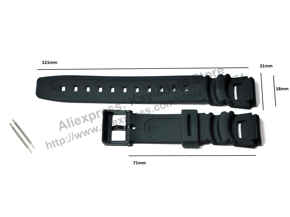 Fits/For Casio WS-300-1B , AQ-S800W - 18mm Black Rubber Replacement Illuminator Watch Band Strap