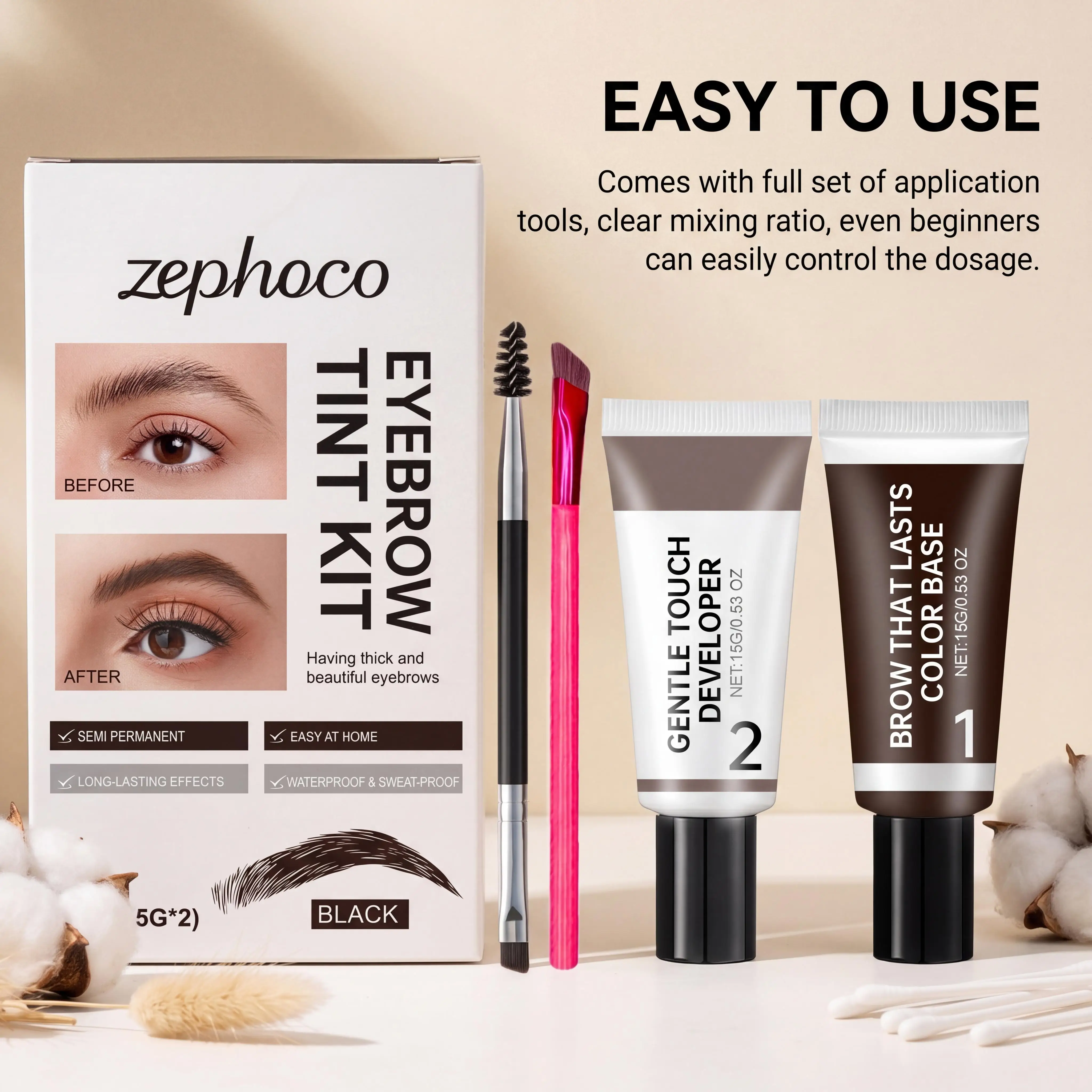 Eyebrow Tint Kit Natural Dye Long Lasting Color Water Resistant Sweat Proof Defined Shape Smooth Application Comfortable Wear Eyes Makeup Tools