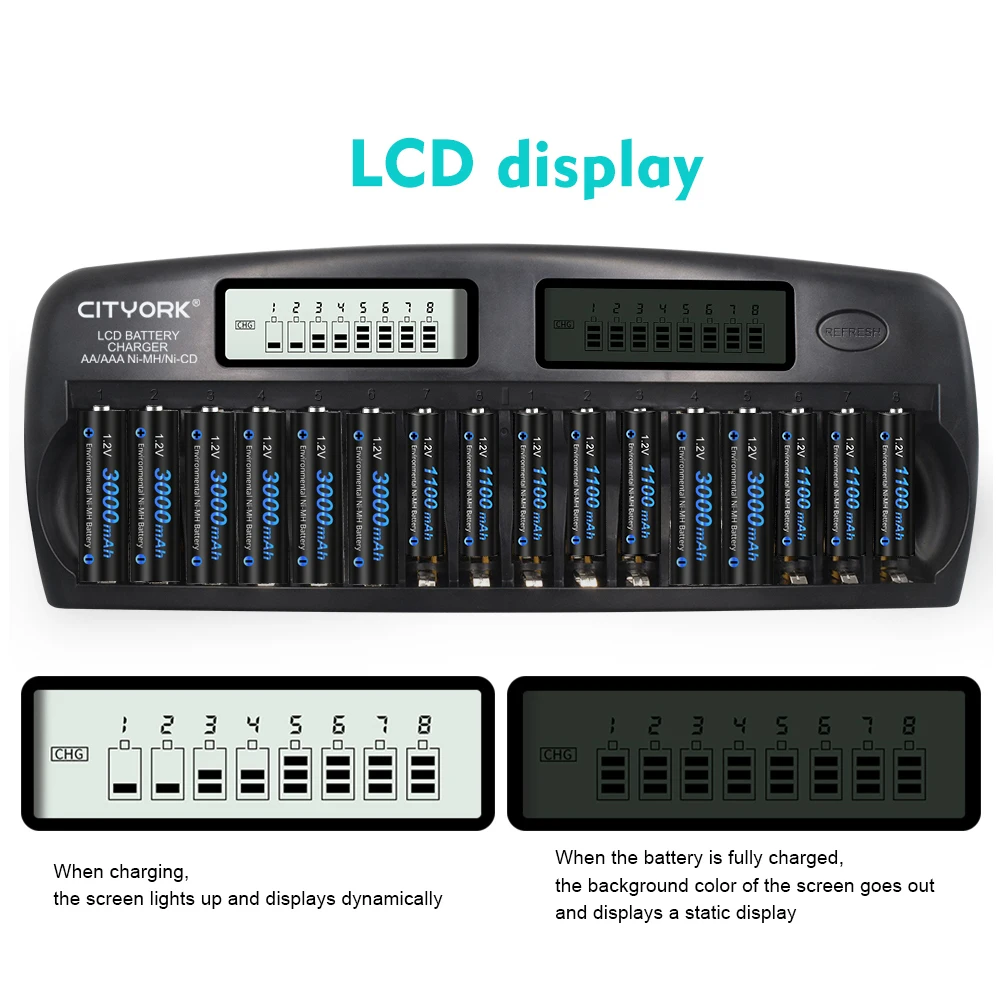 16 Slots Fast Smart Intelligent charger LCD Display Smart AA AAA Battery Charger for 1.2V AA AAA NiMH NiCD Rechargeable battery