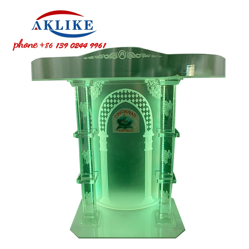 2024 AKLIKE Podium With Lamp Low Price Cross Lectern Custom Dais Curved Rostrum Nice Design Pulpit Church Podium Free Shipping