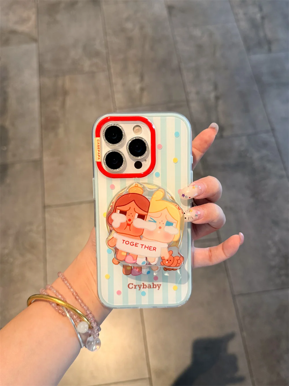 

New Wave Dot Stripe Princess with FRO Magnetic Bracket Suitable for iPhone 17 13, 14, 15, 16 Pro Max Anti Drop