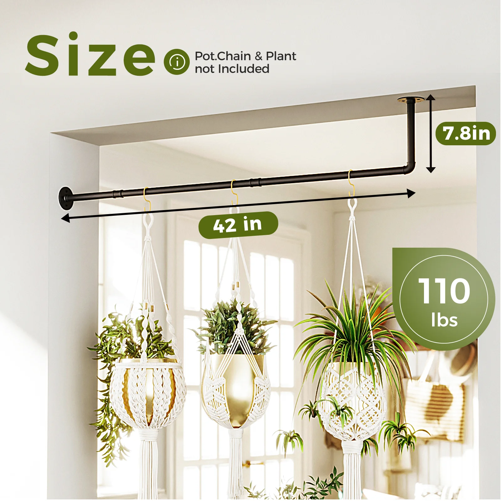 Bamworld داخلي معلق المزارعون الشماعات النباتية مع قضيب معدني 42in داخلي نبات شماعات معلقة زارع وعاء النبات غير المدرجة دي #1