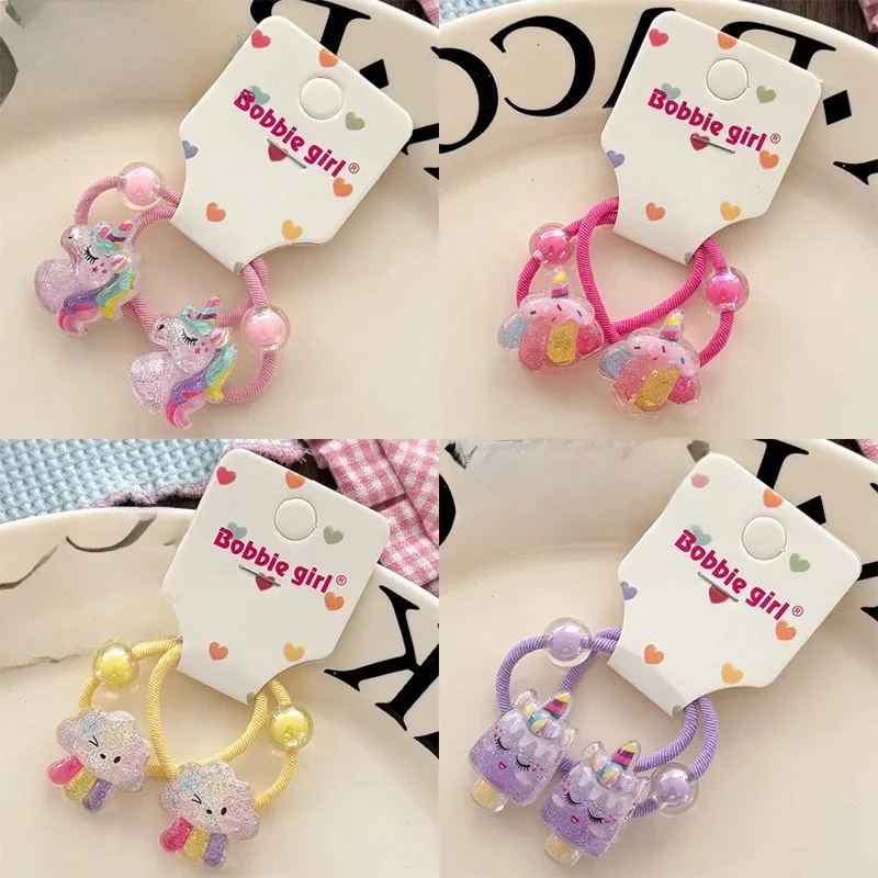 Bandes de cheveux élastiques arc-en-ciel scintillantes, 2 pièces, accessoires de cheveux pour filles et enfants, attaches pour couvre-chef pour bébé