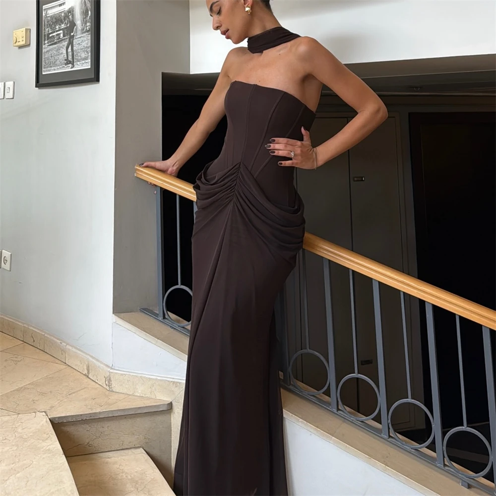 Mila Customized Russet Strapless Trumpet With Shawl Prom Dress Pleats Simple Formal Evening Floor-length Vestidos De Fiesta 2026 image 5
