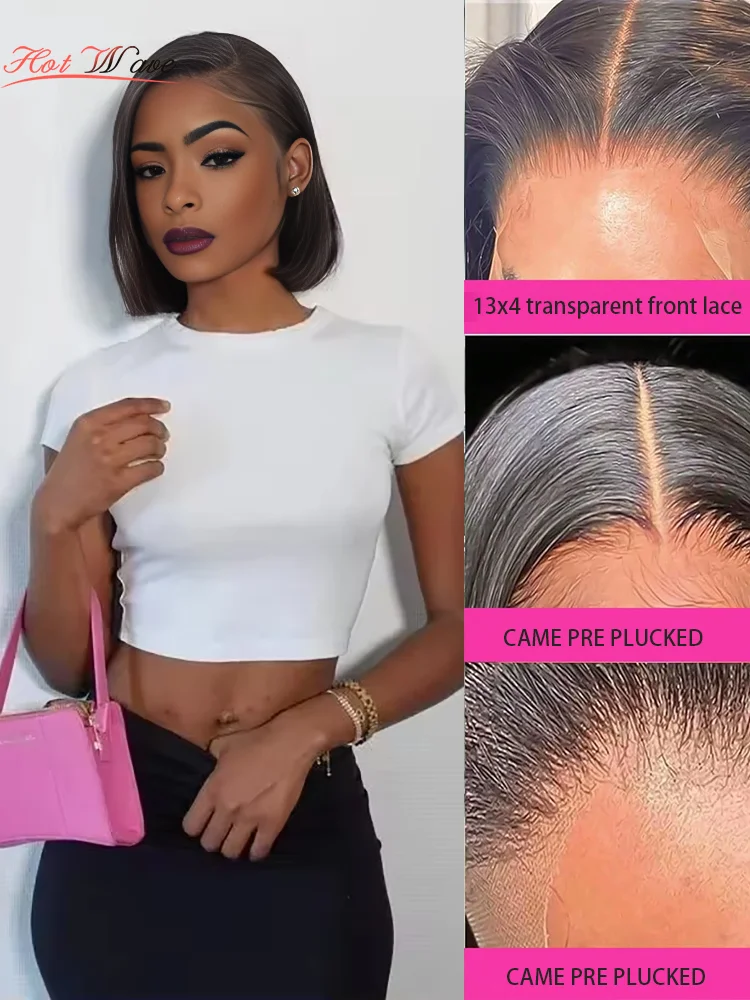 Wig Bob lurus tulang renda Wig rambut manusia depan untuk wanita Wig Bob HD Wig Frontal renda transparan rambut manusia Brasil 180%