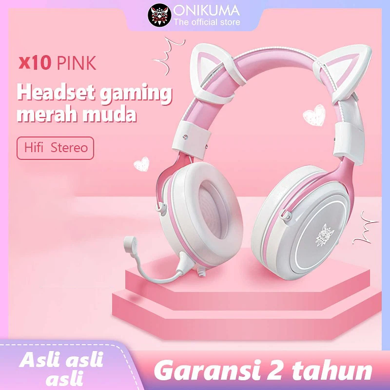 ONIKUMA X10 / Cat Pink/Devil Horn RGB Gaming Headset Mobile headphones Gaming Headset light RGB Compatible with PC/Mobile/PS4