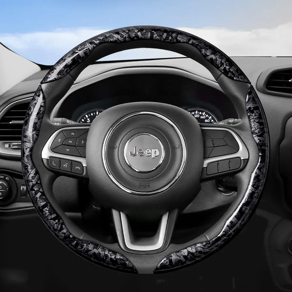 Suitable for Jeep, forged carbon fiber texture steering wheel cover, durable snap-on quick installation for Grand Cherokee, Compass, Wrangler, Renegade, Avenger, Grand Wagoneer, Gladiator, Commander, Meridian, black