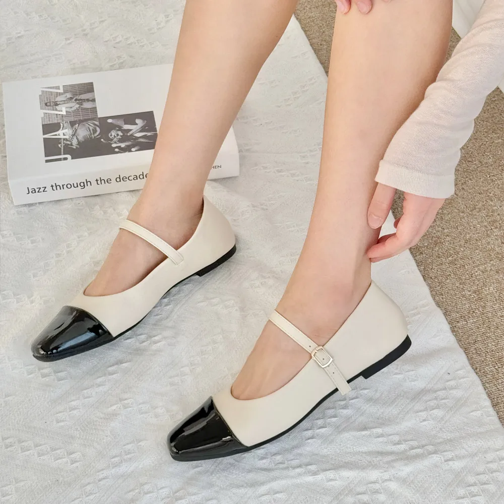 Women's two-tone point square strap flat shoes AL00281