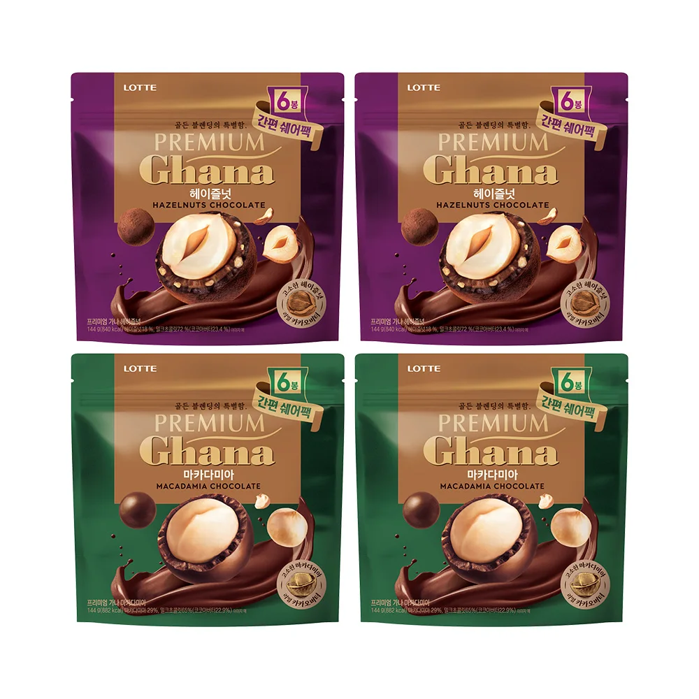 Lotte Well Food Premium Gana Hazelnut Share Pack 144g x 2 pieces + macadamia Share Pack 144g x 2 pieces