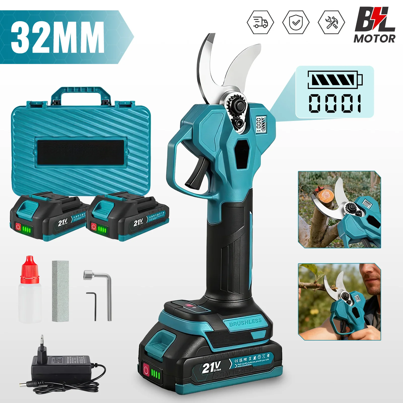 Sécateur électrique sans fil 1000W 32mm, cisaille de jardinage sans balais pour branches d'arbres, compatible avec batteries Makita 21V