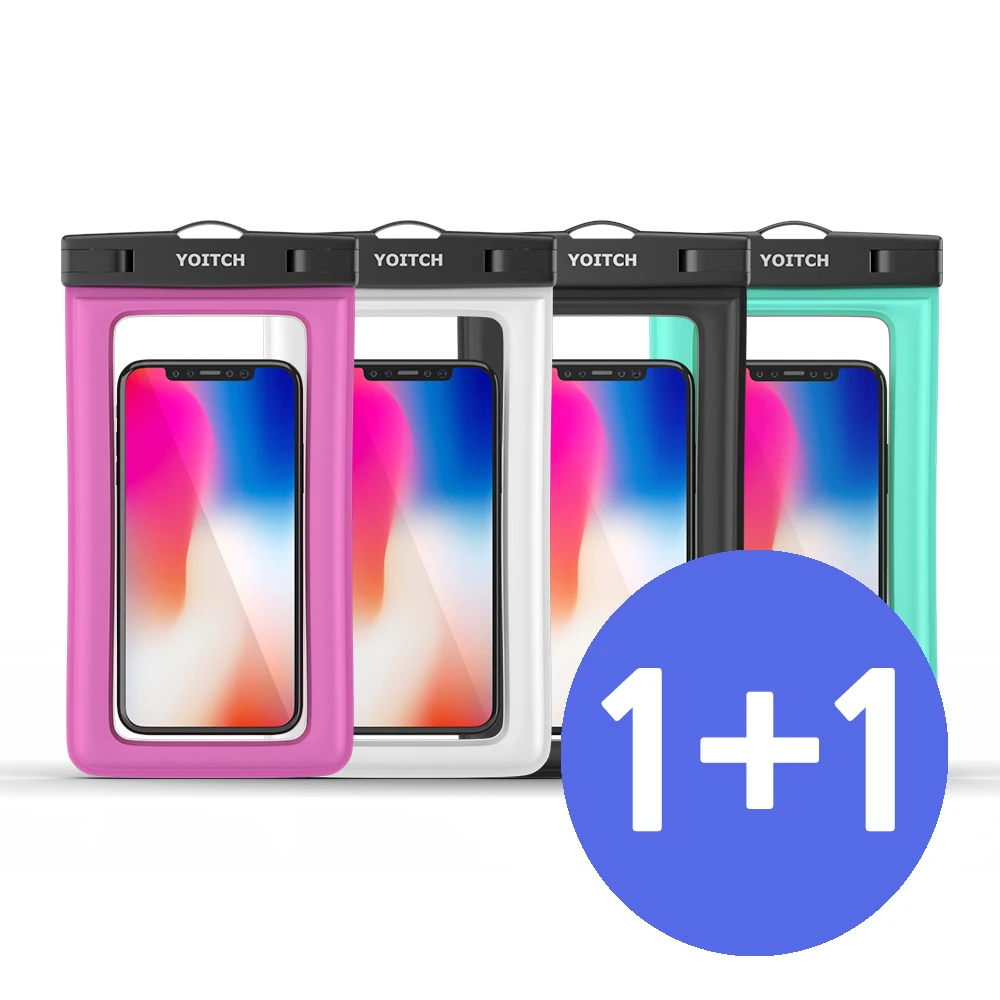 1+1 요이치 IPX8 방수 휴대폰 케이스 수영 방수 가방, 범용 수중 휴대폰 보호대 파우치 스마트폰 방수팩 + 넥스트랩 아이폰 갤럭시