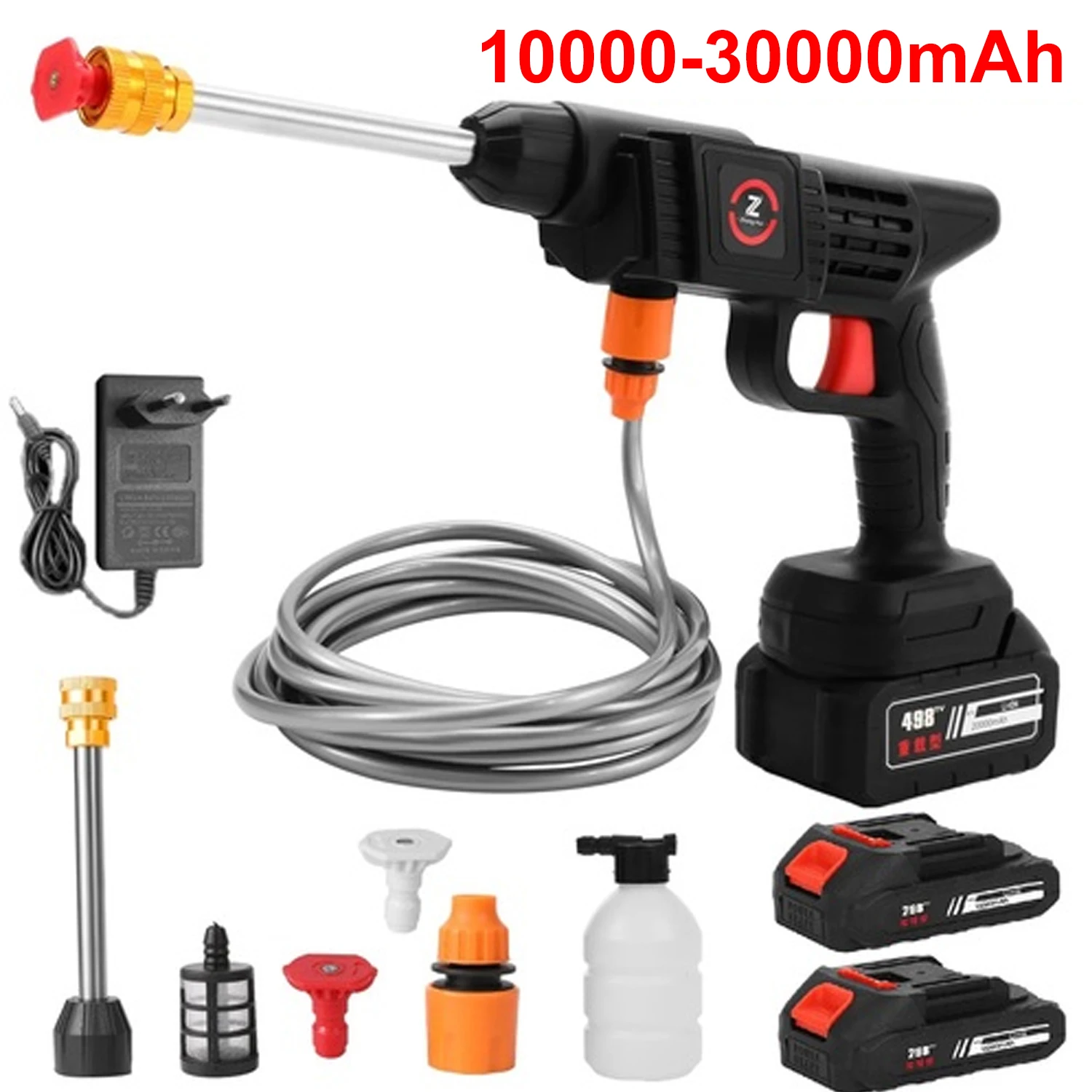 200W 35Bar Cordless High Pressure Car Washer Gun Foam Generator Car Washing Machine Spray Cleaner Gun with Battry 2x10000-3000mA