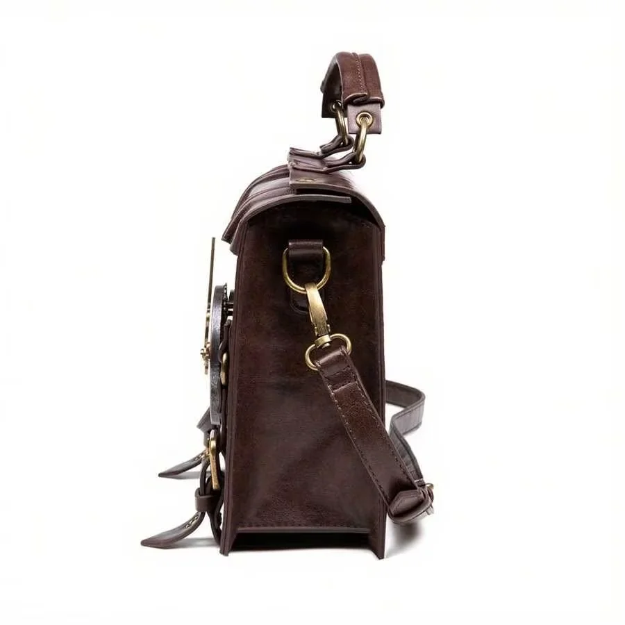 Vintage Steampunk Gear‑Pointer Metal Decor Shoulder Crossbody Bag for Women, Halloween Autumn Winter Fashion Messenger Bag with Removable Shoulder Strap