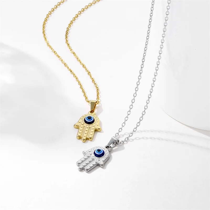 Stainless Steel Gold Silver Color Chain Fatima hamsa Hands Pendants Necklace Luck Hand Palm nice Necklace collares