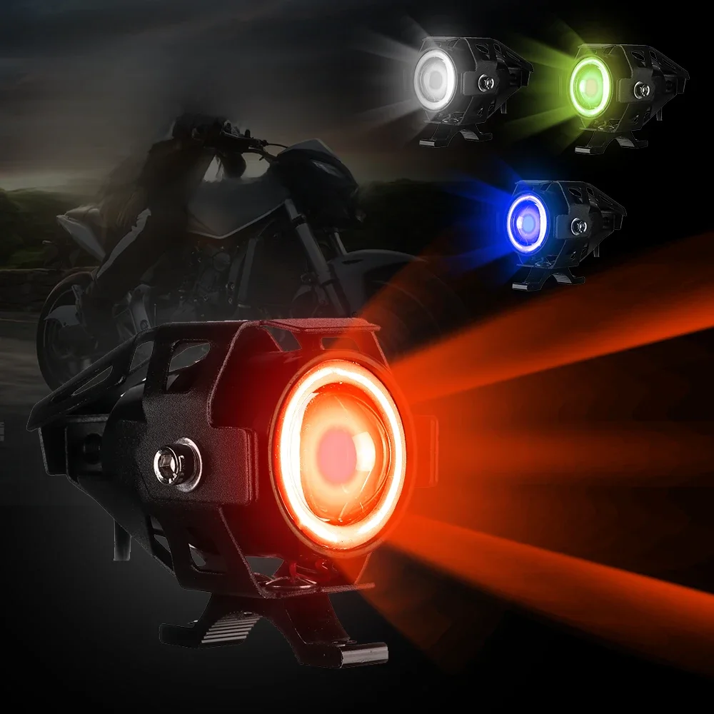 AliExpress 125W LED Auxiliary Motorcycle Headlight Universal 1200LM Angel Eyes U7 Mini Motorcycle Spotlights Bicycle Lamp Accessories
