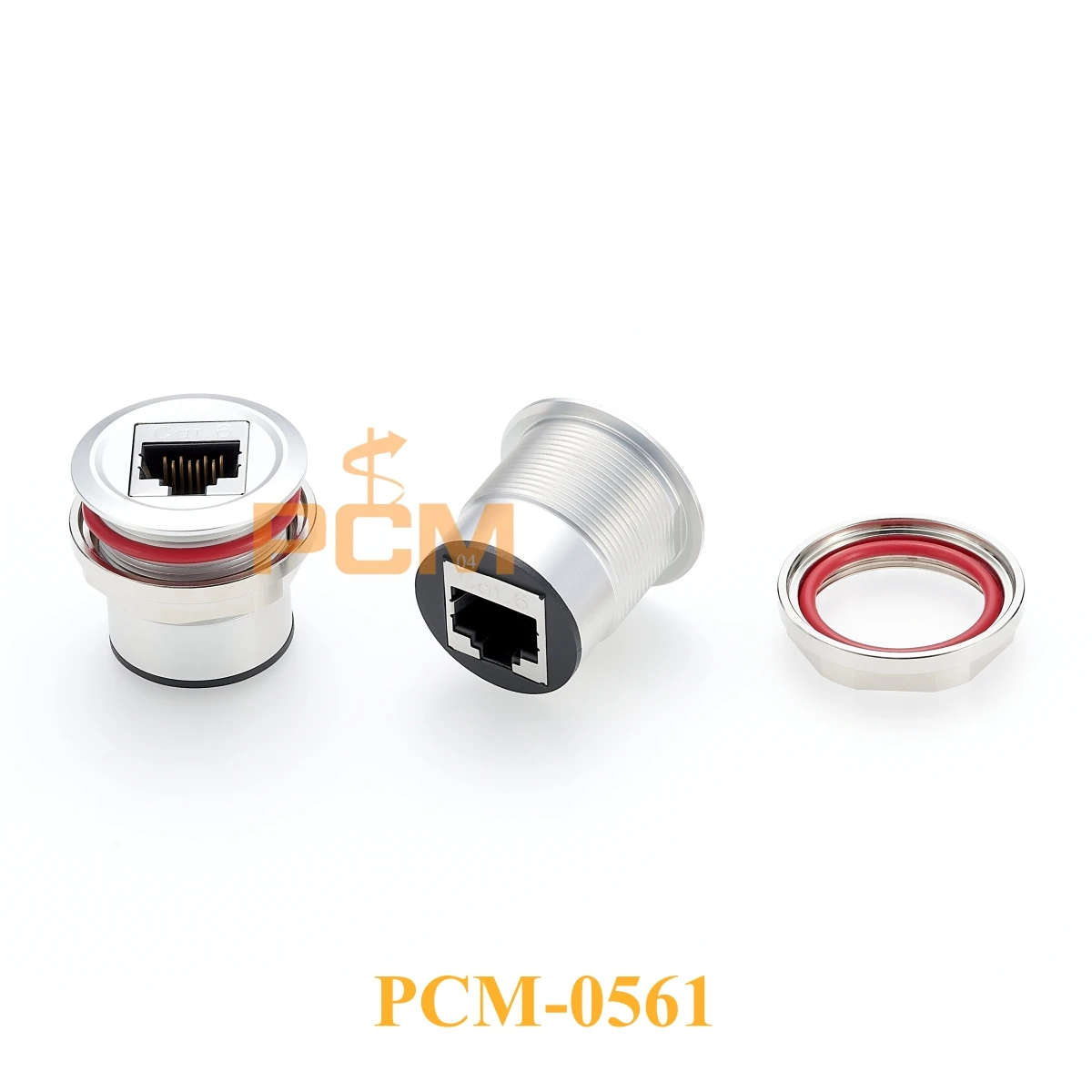 RJ45 8P8C CAT.6 feedthrough coupler Round aluminum panel mount connector with rubber ring for Ethernet