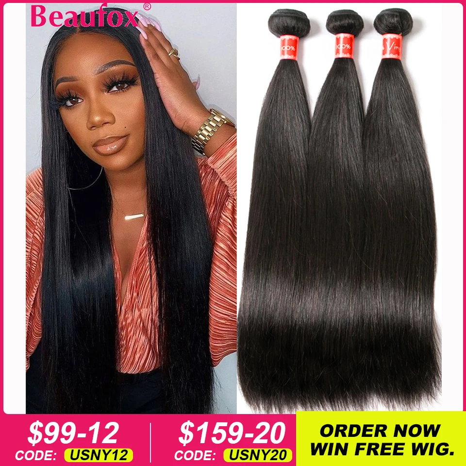 Beaufox Peruvian Hair Bundles Straight Human Hair Weave Bundles Remy Hair Extension Natural Black 1/3/4 Pcs 8-30 Inches