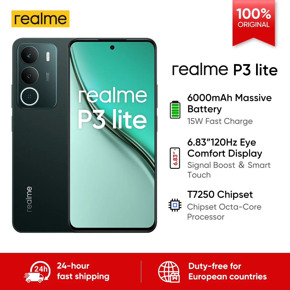 【Brand+】Version globale realme P3 Lite 4G, 6000mAh 15W, écran 6,67" 120Hz, appareil photo IA 50MP, UNISOC T7250, 8+256GB, IP54, NFC