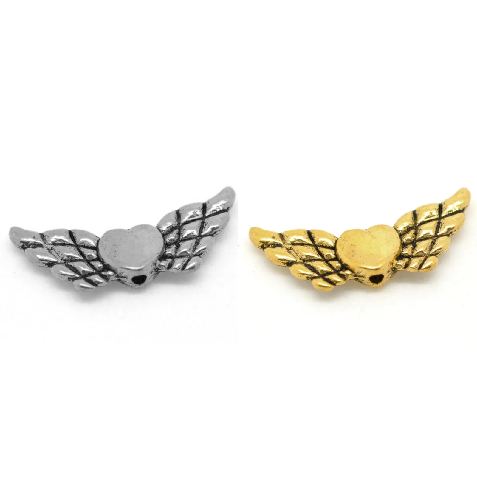 DoreenBeads 50PCs Silver Color Heart& Wing Spacer Beads Gold Color Loose Beads for DIY Jewelry Making  22x9mm (B13230), yiwu