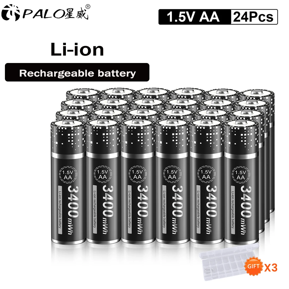 PALO AA 1.5 V Li-ion Rechargeable battery 1.5V AA lithium battery 3400 mWh AA batteries for Clocks, mice, computers, toys so on