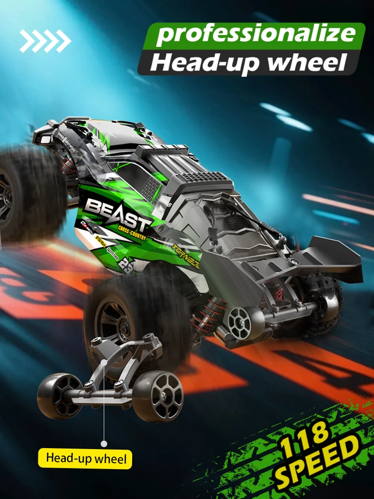 4WD-Hochgeschwindigkeits-Offroad-RC-Car, 35 km/h, Kohlebürstenmotor, 2,4 GHz, 80 m Fernsteuerungsreichweite, Metall-Differential, Aluminium-Chassis, LED-Scheinwerfer, 7,4-V-Lithium-Akku, Hobbyfahrzeug